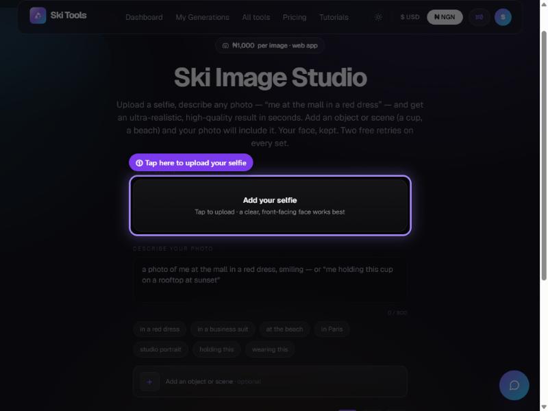 Ski Image Studio step 2: Upload your selfie