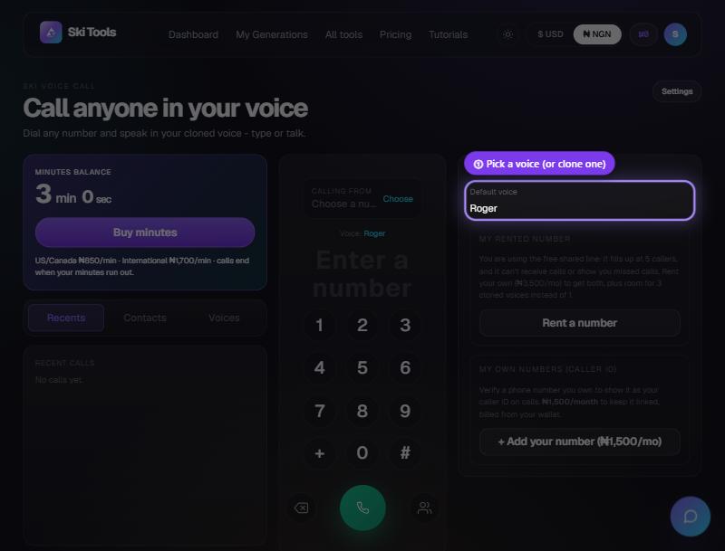 Ski Voice Call step 3: Choose your number