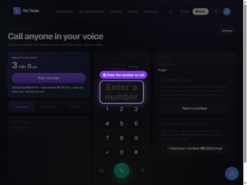 Ski Voice Call step 5: Type or speak