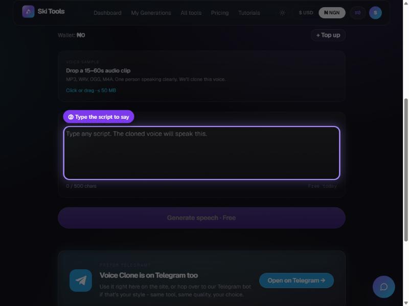 Voice Clone step 3: Type the script